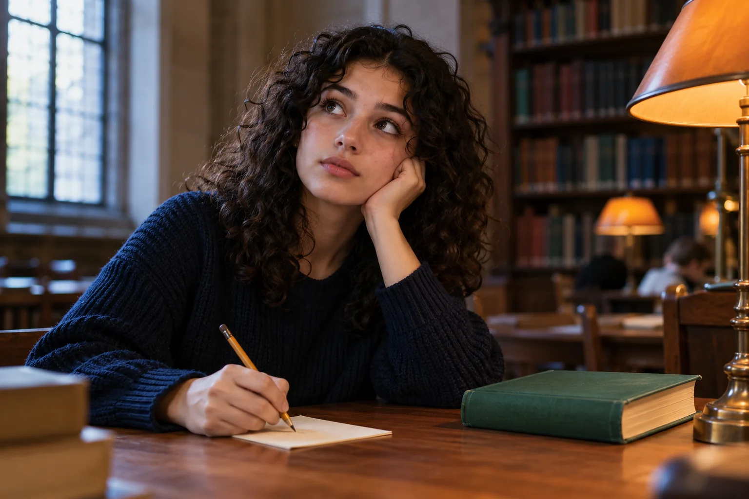 A learner practicing with a closed book