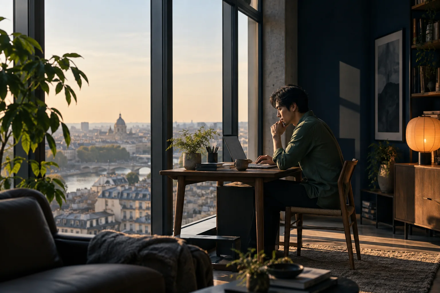 A person working quietly beside a window