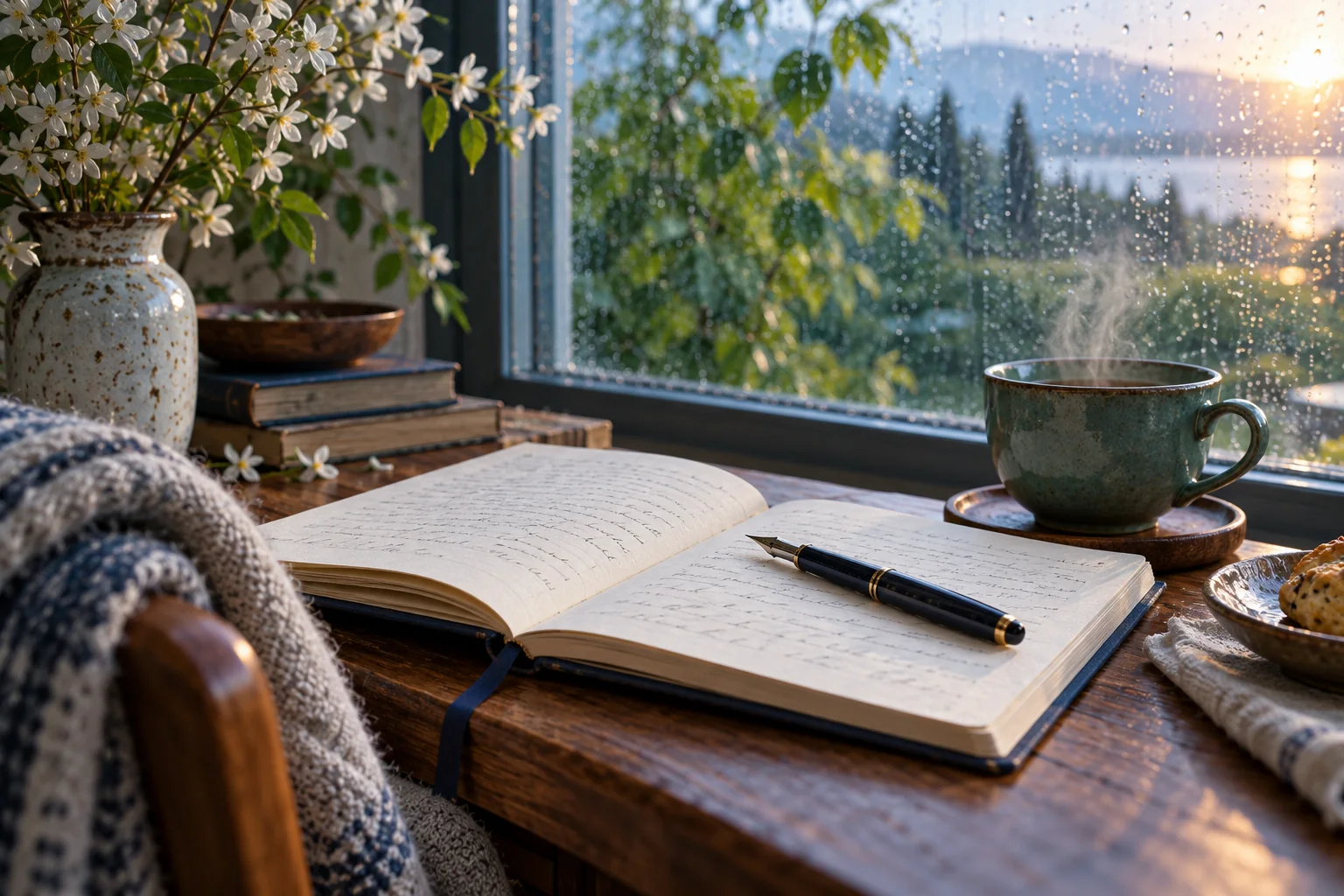A learning journal beside a morning window