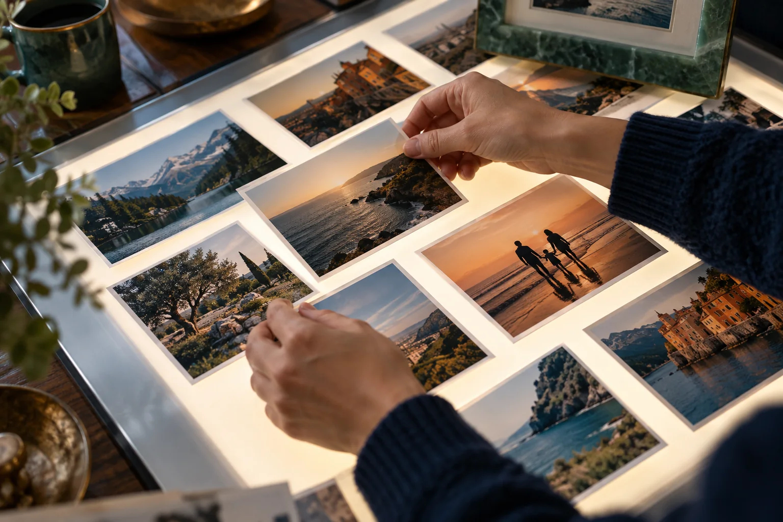 Printed photographs arranged for a personal collection