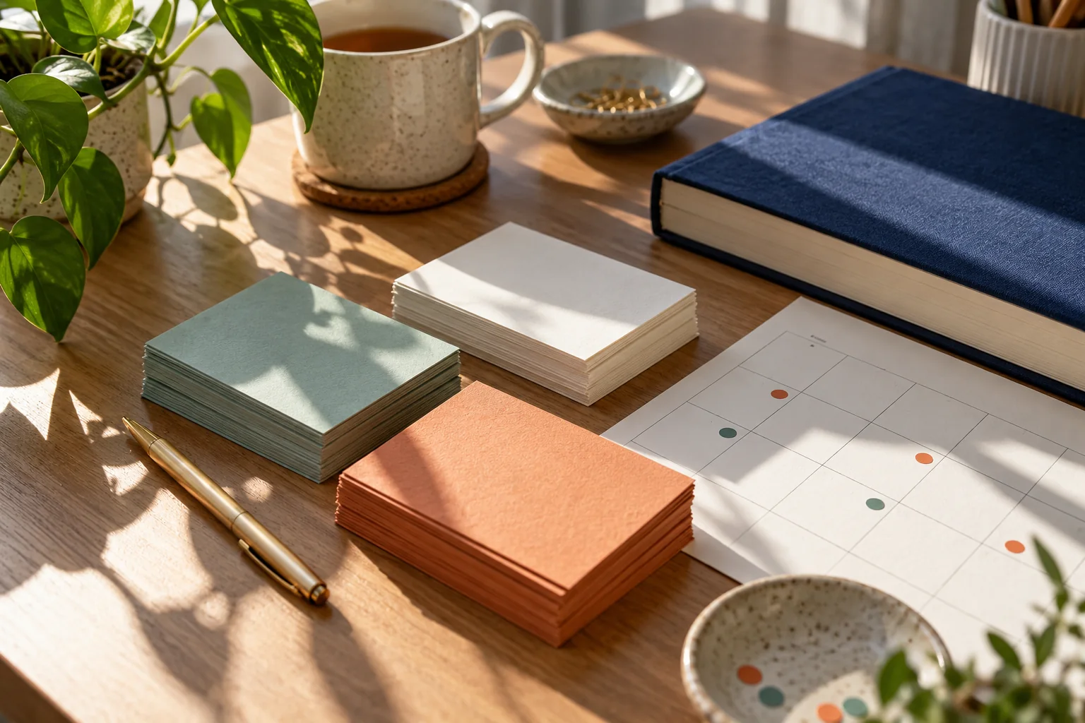 Study cards beside a calendar